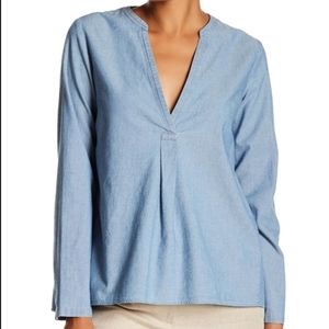 Theory Ofeliah Chambray Split Back Top Size S Classic Minimalist Quiet Luxury